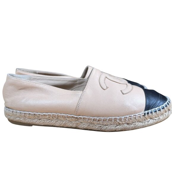 Chanel CC Cap Toe Lamb Leather Espadrille Flat Shoes Size 39 - Picture 8 of 12